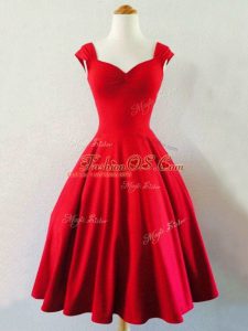 Red A-line Taffeta Straps Sleeveless Ruching Mini Length Lace Up Quinceanera Dama Dress