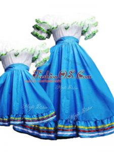 Excellent Baby Blue Taffeta Lace Up Scoop Short Sleeves Floor Length Sweet 16 Quinceanera Dress Pick Ups