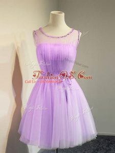 Knee Length Lavender Damas Dress Scoop Sleeveless Lace Up