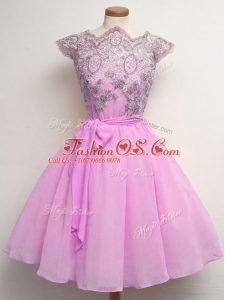 Best Scalloped Cap Sleeves Chiffon Court Dresses for Sweet 16 Lace and Belt Lace Up
