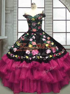 Sweet Organza and Taffeta Sleeveless Floor Length Quince Ball Gowns and Embroidery and Ruffled Layers