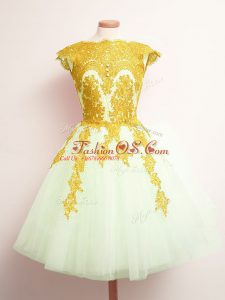 Perfect Tulle Sleeveless Mini Length Quinceanera Court Dresses and Appliques