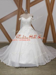 Excellent White Wedding Dress Organza Court Train Sleeveless Appliques