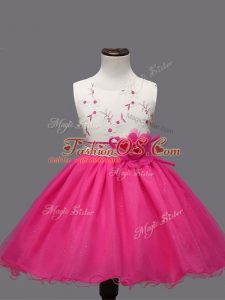 Sleeveless Appliques and Hand Made Flower Zipper Little Girls Pageant Dress