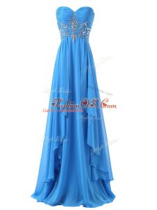 Baby Blue Sleeveless Beading and Ruching Lace Up Homecoming Party Dress