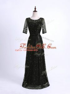 Free and Easy Black Scoop Lace Up Lace and Appliques Mother Of The Bride Dress Half Sleeves