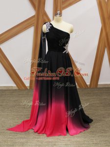 Custom Designed Beading and Ruching Party Dress Multi-color Criss Cross Sleeveless Brush Train