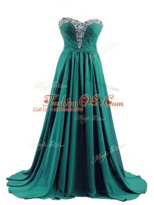 Free and Easy Turquoise Empire Beading Dress for Prom Lace Up Elastic Woven Satin Sleeveless