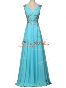 Sleeveless Zipper Floor Length Beading and Ruching Evening Wear