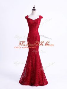 Eye-catching Red Scalloped Neckline Lace Going Out Dresses Sleeveless Lace Up