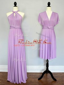 Floor Length Lilac Bridesmaids Dress Chiffon Sleeveless Ruching