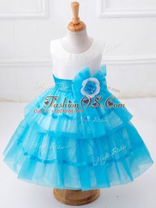 Glorious Sleeveless Ruffled Layers and Hand Made Flower Zipper Little Girl Pageant Gowns