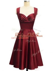 Spectacular Wine Red Lace Up Straps Ruching Vestidos de Damas Taffeta Sleeveless