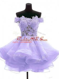 Fine Sleeveless Mini Length Lace and Appliques Zipper Dress for Prom with Lavender
