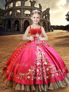 Sleeveless Lace Up Floor Length Embroidery Little Girl Pageant Gowns