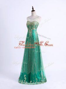Glamorous Sweetheart Sleeveless Going Out Dresses Floor Length Beading and Appliques Green Tulle