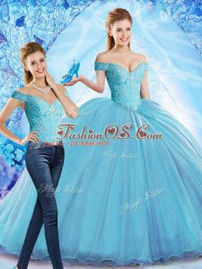 Sleeveless Sweep Train Beading Lace Up Vestidos de Quinceanera