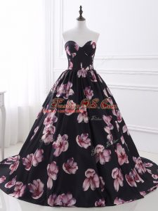 Multi-color Evening Party Dresses Printed Brush Train Sleeveless Ruching