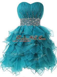 Spectacular Teal Lace Up Military Ball Dresses Beading and Ruffles and Ruching Sleeveless