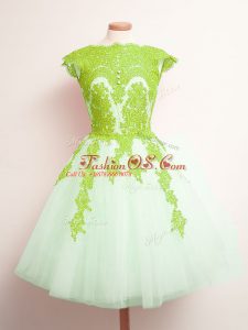 Sleeveless Lace Up Mini Length Appliques Bridesmaid Dress