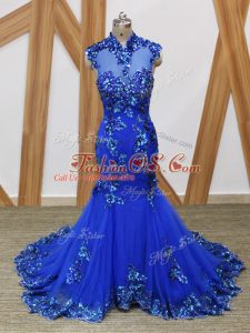 Tulle Sleeveless Evening Outfits Brush Train and Lace and Appliques