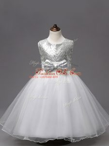 Ball Gowns Pageant Gowns For Girls White Scoop Tulle Sleeveless Tea Length Zipper