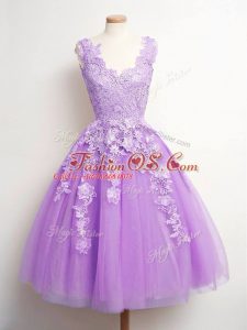 V-neck Sleeveless Tulle Bridesmaids Dress Lace Lace Up