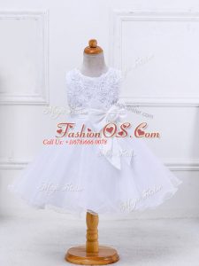 Latest White Ball Gowns Bowknot Little Girl Pageant Gowns Zipper Organza Sleeveless Mini Length