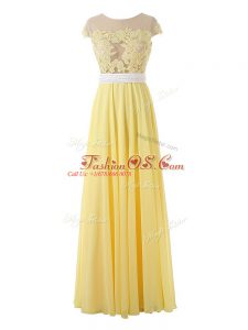 Yellow Side Zipper Scoop Lace and Appliques Homecoming Dress Organza Sleeveless