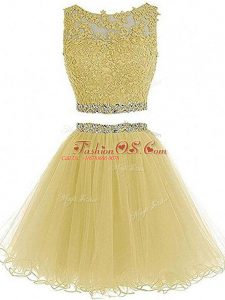 Mini Length Yellow Dress for Prom Sweetheart Sleeveless Zipper