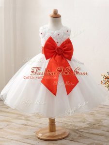 White Sleeveless Mini Length Bowknot Zipper Little Girls Pageant Dress