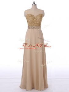Champagne Chiffon Zipper Scoop Sleeveless Floor Length Dama Dress for Quinceanera Beading