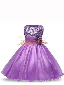 Scoop Sleeveless Zipper Little Girls Pageant Gowns Purple Organza