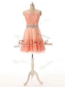 Peach Sleeveless Tulle Zipper for Prom and Party and Sweet 16