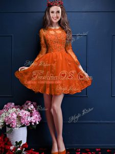 Orange Red 3 4 Length Sleeve Beading and Lace and Appliques Mini Length Damas Dress