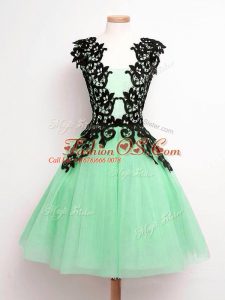 Customized Lace Dama Dress Apple Green Lace Up Sleeveless Knee Length