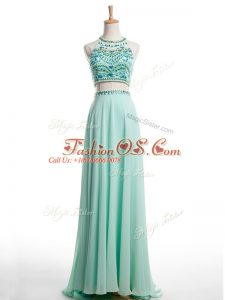 Eye-catching Beading Evening Outfits Apple Green Backless Sleeveless Brush Train