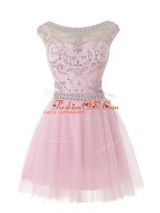 Traditional Scoop Sleeveless Tulle Beading Zipper