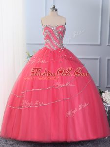 Superior Tulle Sleeveless Floor Length Sweet 16 Quinceanera Dress and Beading
