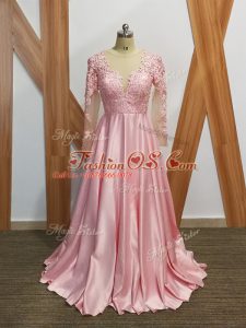 Fabulous Empire Long Sleeves Baby Pink Mother Of The Bride Dress Backless