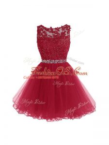 Burgundy Sleeveless Beading and Lace and Appliques Mini Length Cocktail Dress