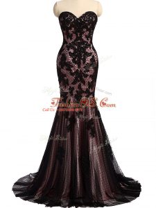 Classical Black Evening Gowns Sweetheart Sleeveless Brush Train Lace Up