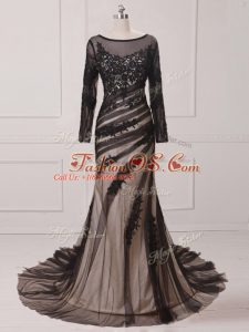 Black Long Sleeves Brush Train Lace and Appliques Mother Of The Bride Dress