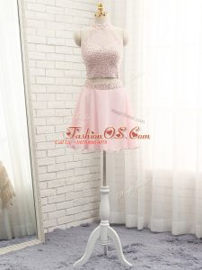Pink Zipper Cocktail Dresses Beading Sleeveless Mini Length