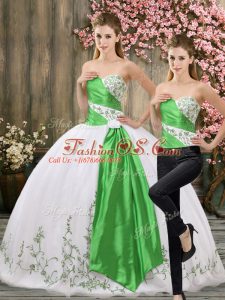 Sexy White Organza Lace Up Sweetheart Sleeveless Floor Length 15th Birthday Dress Embroidery and Belt