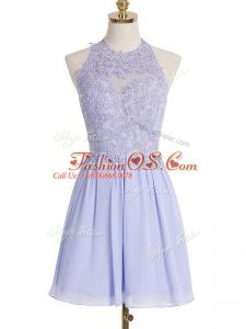 Lavender Chiffon Lace Up Bridesmaid Dress Sleeveless Knee Length Lace