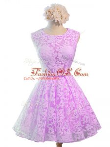 On Sale Belt Bridesmaids Dress Lilac Lace Up Sleeveless Knee Length