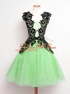 Free and Easy A-line Wedding Guest Dresses Straps Tulle Sleeveless Knee Length Lace Up