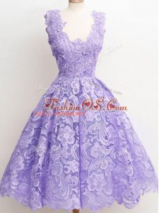Lavender Lace Zipper Bridesmaids Dress Sleeveless Knee Length Lace