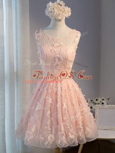 Pink Sleeveless Tulle Lace Up Prom Party Dress for Prom and Party and Beach